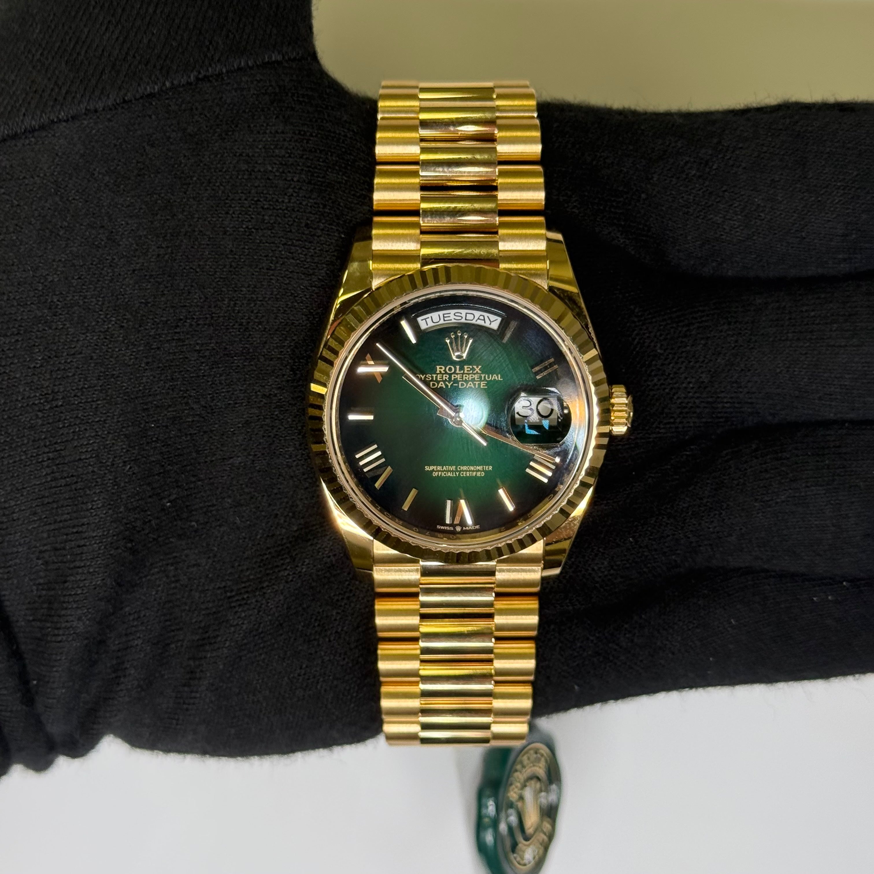Rolex Day-Date 36mm Green Dial Watch Ref# 128238 - Happy Jewelers Fine Jewelry Lifetime Warranty