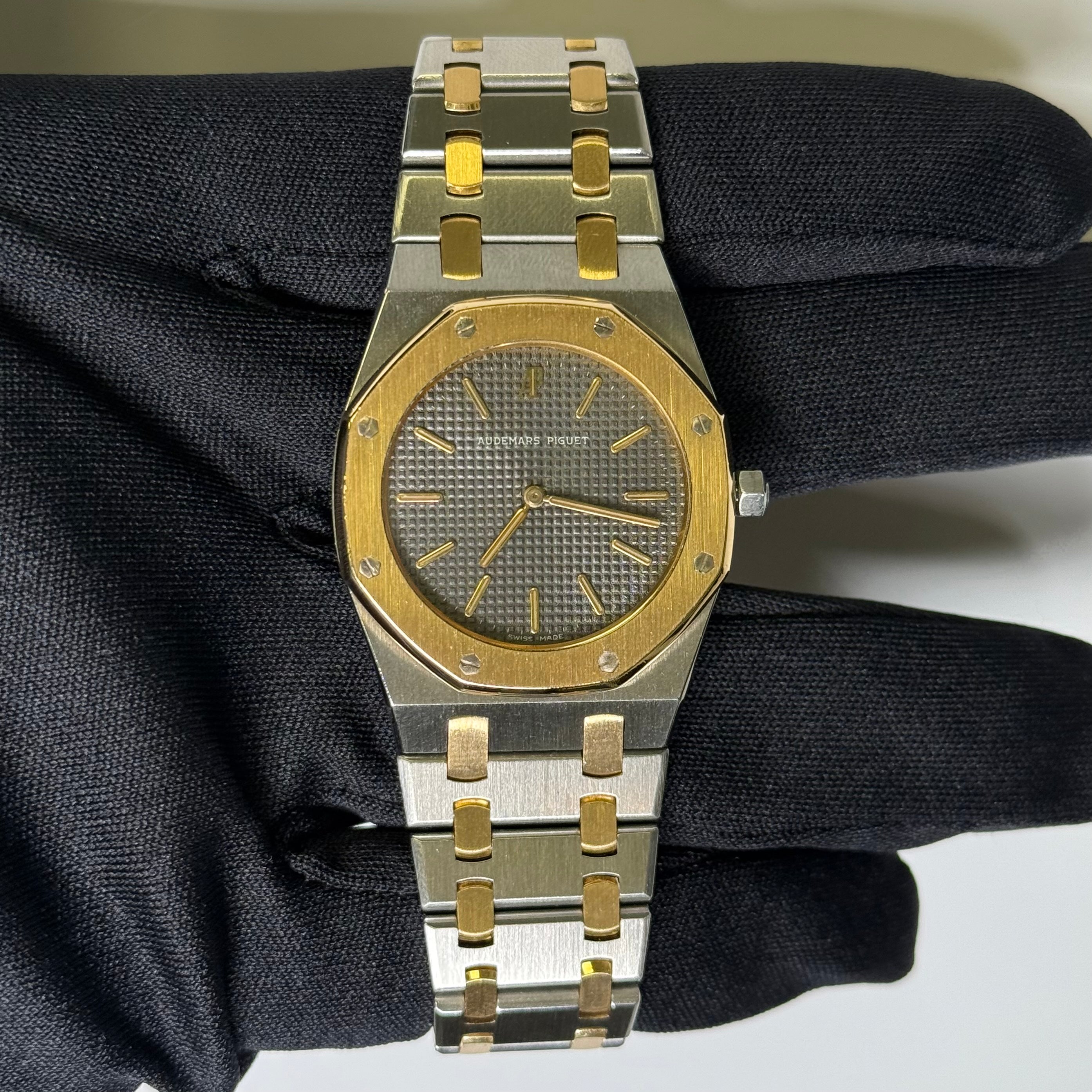 Audemars Piguet Royal Oak Stainless Steel & Yellow Gold 33mm Grey Stick Dial Watch Reference# 15000ST.OO.0789ST.01 - Happy Jewelers Fine Jewelry Lifetime Warranty