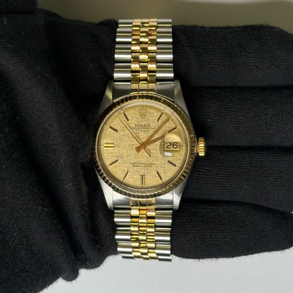 Rolex Datejust 36mm Champagne Linen Dial Watch Ref# 16013 - Happy Jewelers Fine Jewelry Lifetime Warranty
