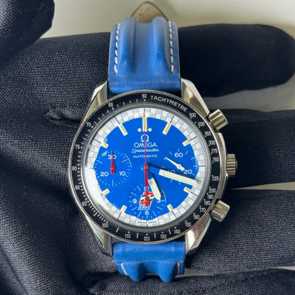 Omega Men's Speedmaster Schumacher Stainless Steel 39mm Blue Chronograph Stick Dial Watch Reference #: 3510.81.00 - Happy Jewelers Fine Jewelry Lifetime Warranty