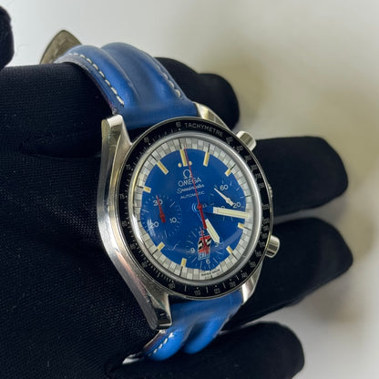 Omega Men's Speedmaster Schumacher Stainless Steel 39mm Blue Chronograph Stick Dial Watch Reference #: 3510.81.00 - Happy Jewelers Fine Jewelry Lifetime Warranty
