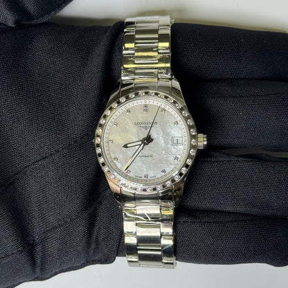 Longines Conquest 34mm Mother of Pearl Dial Watch Ref#L2.385.0.87.6 - Happy Jewelers Fine Jewelry Lifetime Warranty