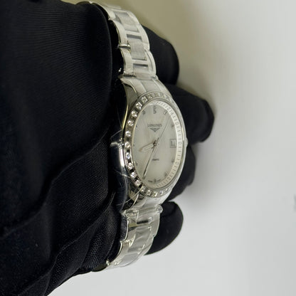 Longines Conquest 34mm Mother of Pearl Dial Watch Ref#L2.385.0.87.6 - Happy Jewelers Fine Jewelry Lifetime Warranty