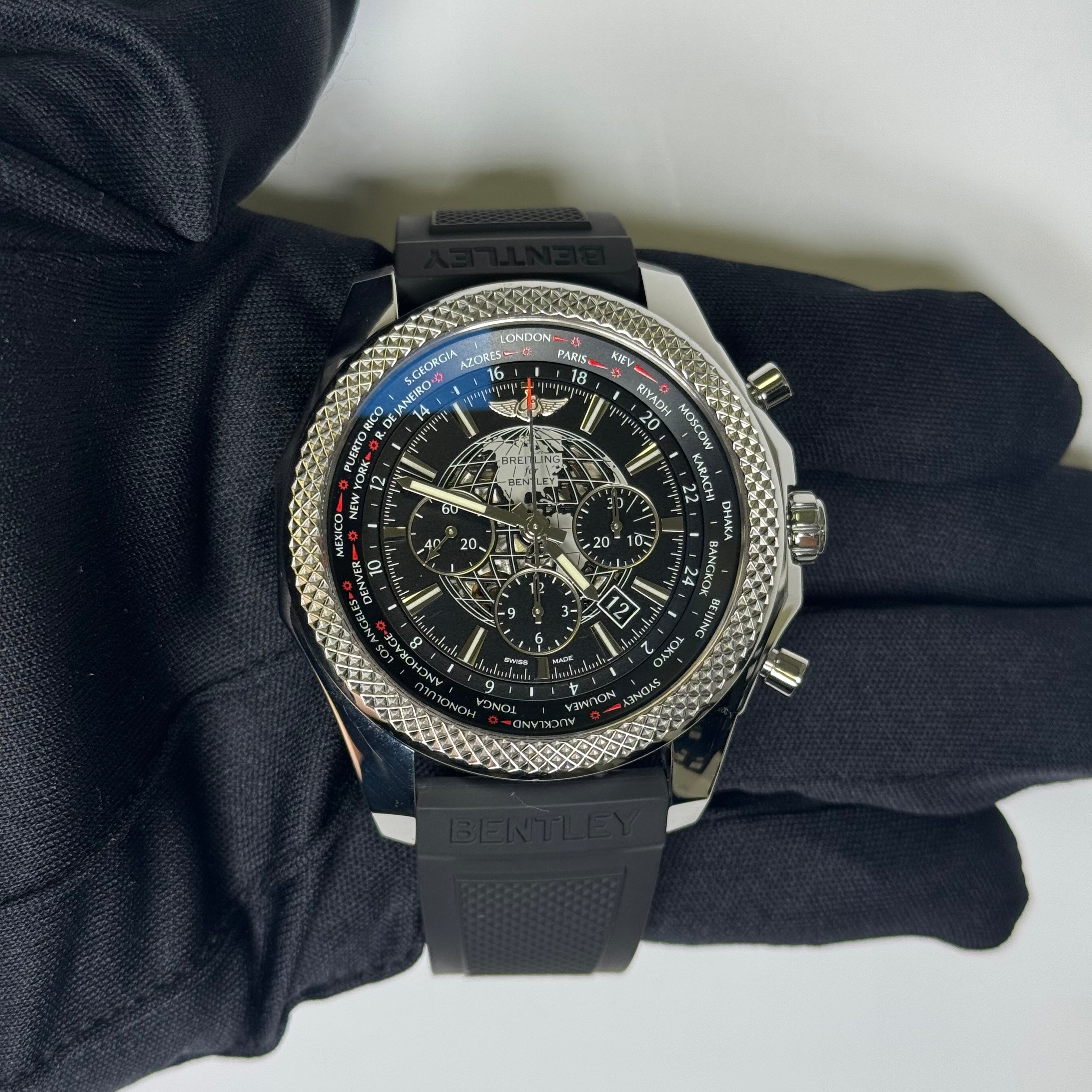 Breitling Unitime 49mm Black Chronograph Dial Watch Ref# AB0521 - Happy Jewelers Fine Jewelry Lifetime Warranty