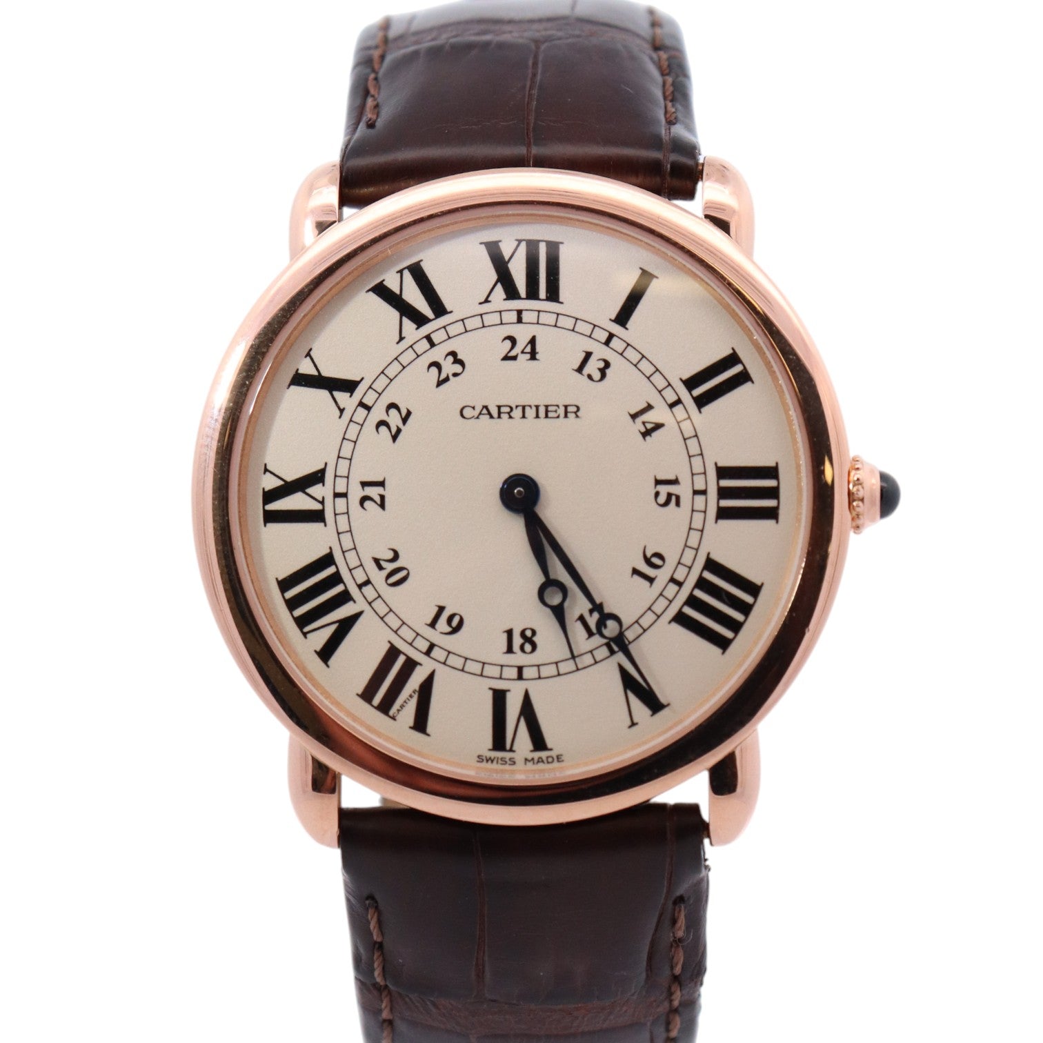 Cartier Ronde Louis 36mm 18K Rose Gold Cream Roman Dial Watch With Brown Leather Strap REF# W6800251 - Happy Jewelers Fine Jewelry Lifetime Warranty