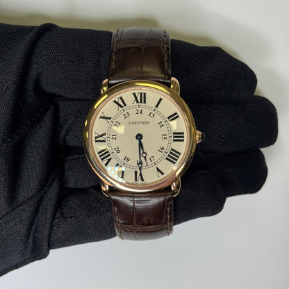 Cartier Ronde Louis 36mm 18K Rose Gold Cream Roman Dial Watch With Brown Leather Strap REF# W6800251 - Happy Jewelers Fine Jewelry Lifetime Warranty