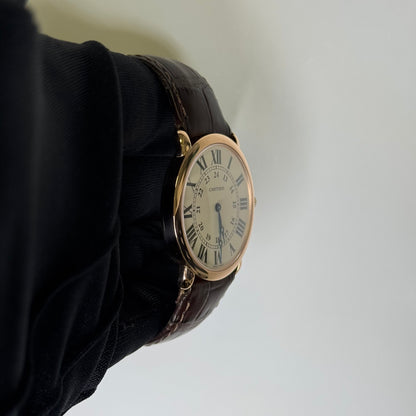 Cartier Ronde Louis 36mm 18K Rose Gold Cream Roman Dial Watch With Brown Leather Strap REF# W6800251 - Happy Jewelers Fine Jewelry Lifetime Warranty