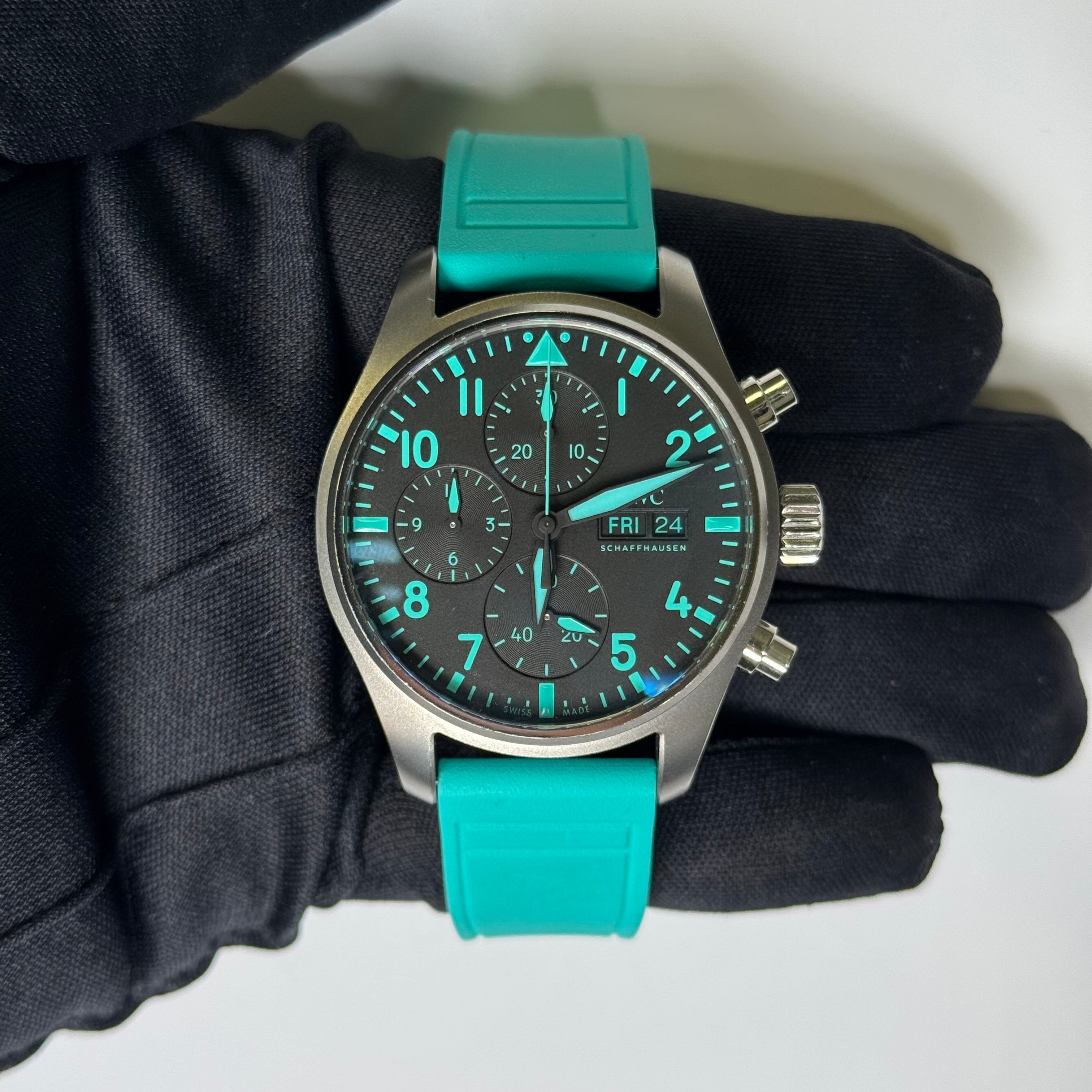 IWC Pilot Chronograph Titanium 41mm  Black Arabic Dial Watch Reference #: IW388108 - Happy Jewelers Fine Jewelry Lifetime Warranty