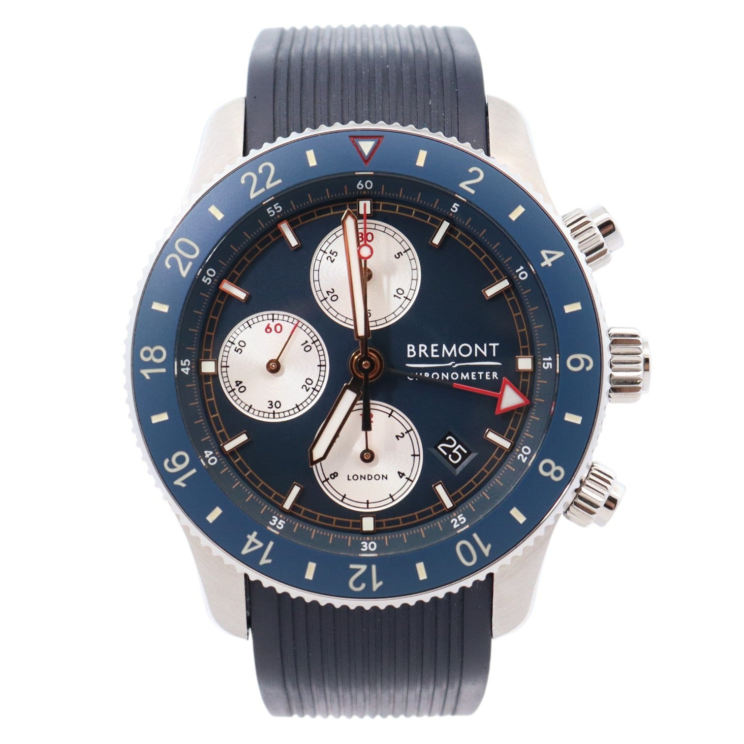 Bremont Supermarine Chronograph Stainless Steel 43mm Blue Stick Dial Watch Reference #: SMARINECHRONO - Happy Jewelers Fine Jewelry Lifetime Warranty
