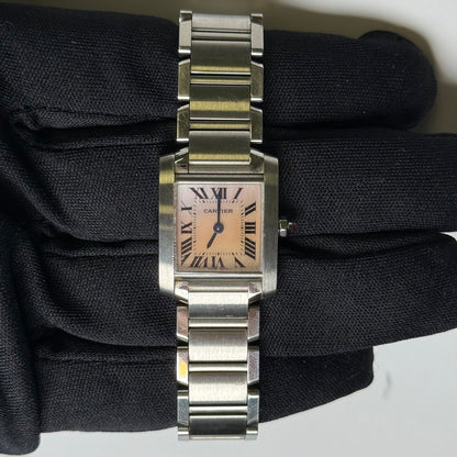 Cartier Tank Francaise 20x25mm Pink Mother of Pearl Dial Watch Reference #W51028Q3 - Happy Jewelers Fine Jewelry Lifetime Warranty