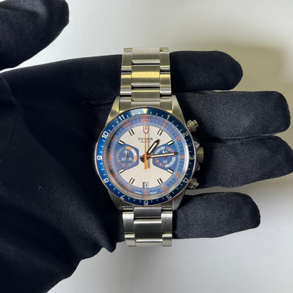 Tudor Heritage Chronograph 42mm White and Blue Dial Watch Ref# 70330B - Happy Jewelers Fine Jewelry Lifetime Warranty