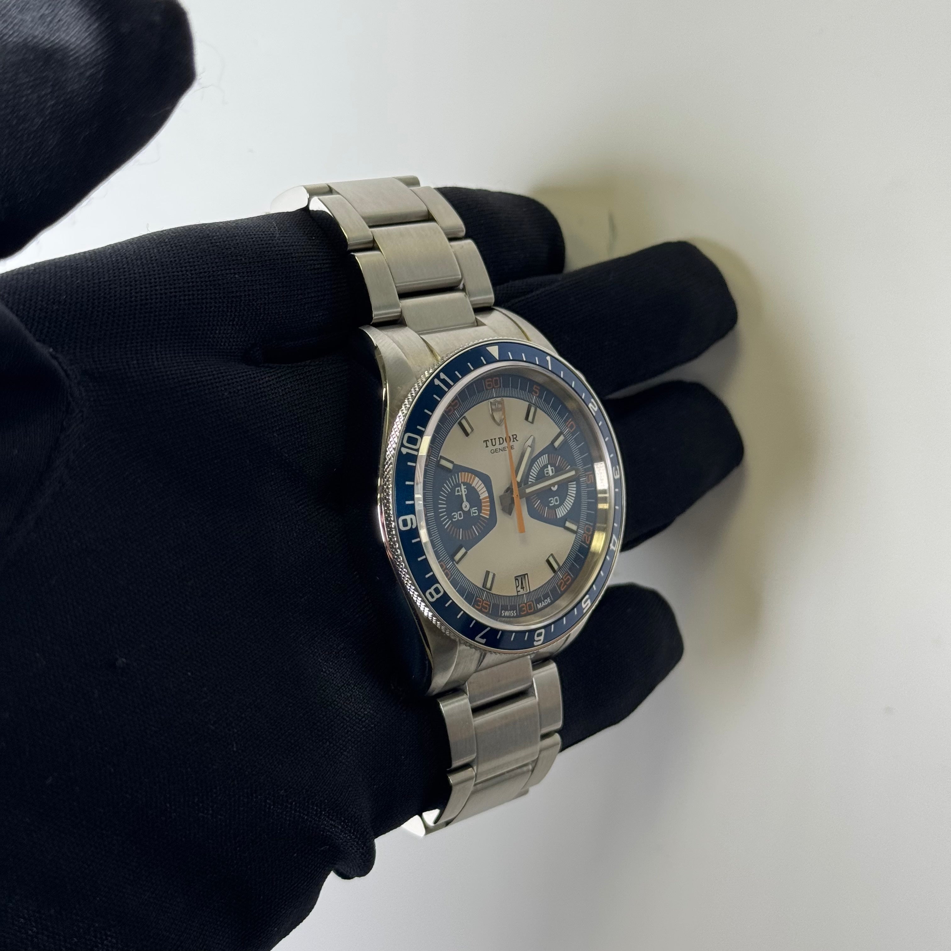 Tudor Heritage Chronograph 42mm White and Blue Dial Watch Ref# 70330B - Happy Jewelers Fine Jewelry Lifetime Warranty