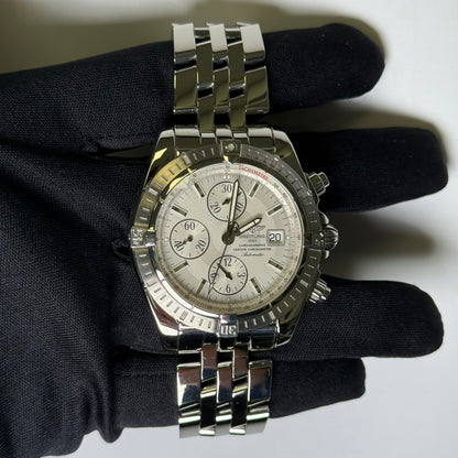 Breitling Chronomat 43mm Silver Dial Watch Ref# A13356 - Happy Jewelers Fine Jewelry Lifetime Warranty