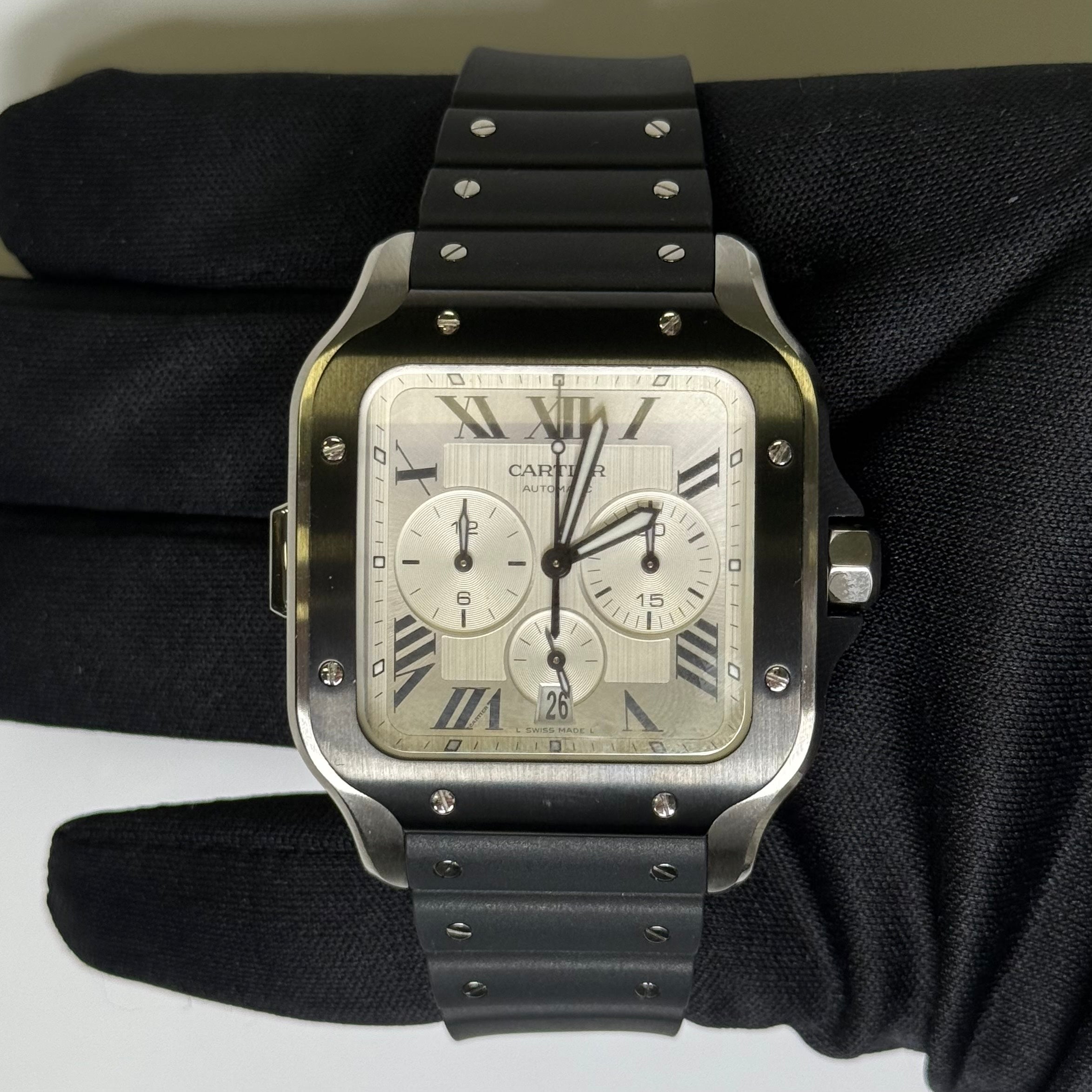 Cartier Santos 43.3mm White Dial Watch Ref# WSSA0017