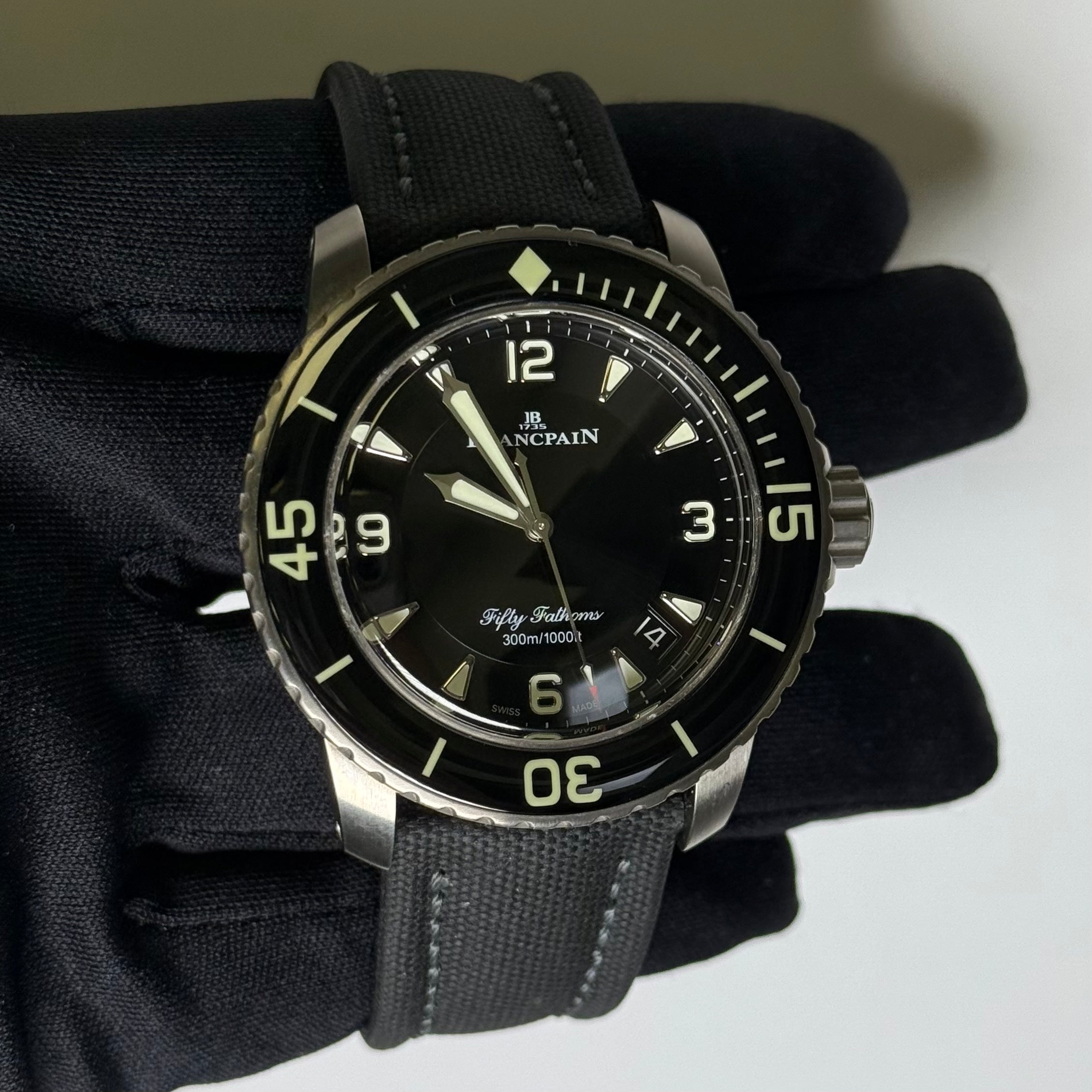 Blancpain Fifty Fathoms 45mm Black Dial Watch Ref# 5015-1130-52A - Happy Jewelers Fine Jewelry Lifetime Warranty
