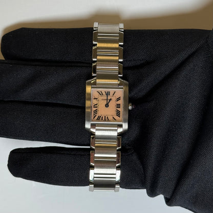 Cartier Tank Francaise 20x25mm Pink Mother of Pearl Dial Watch Reference #W51028Q3 - Happy Jewelers Fine Jewelry Lifetime Warranty