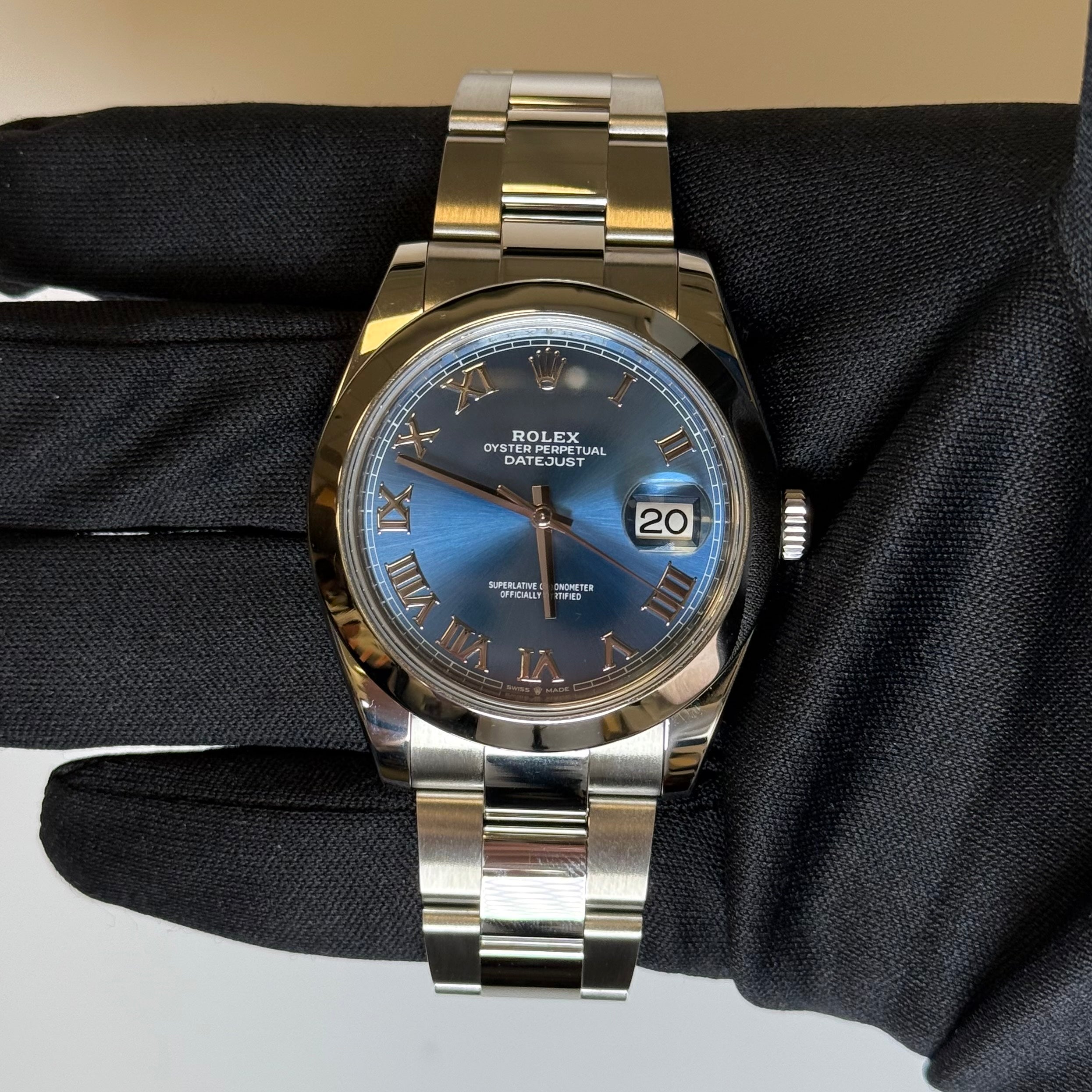 Rolex Datejust 41mm Stainless Steel Azzurro Blue Dial Watch Ref