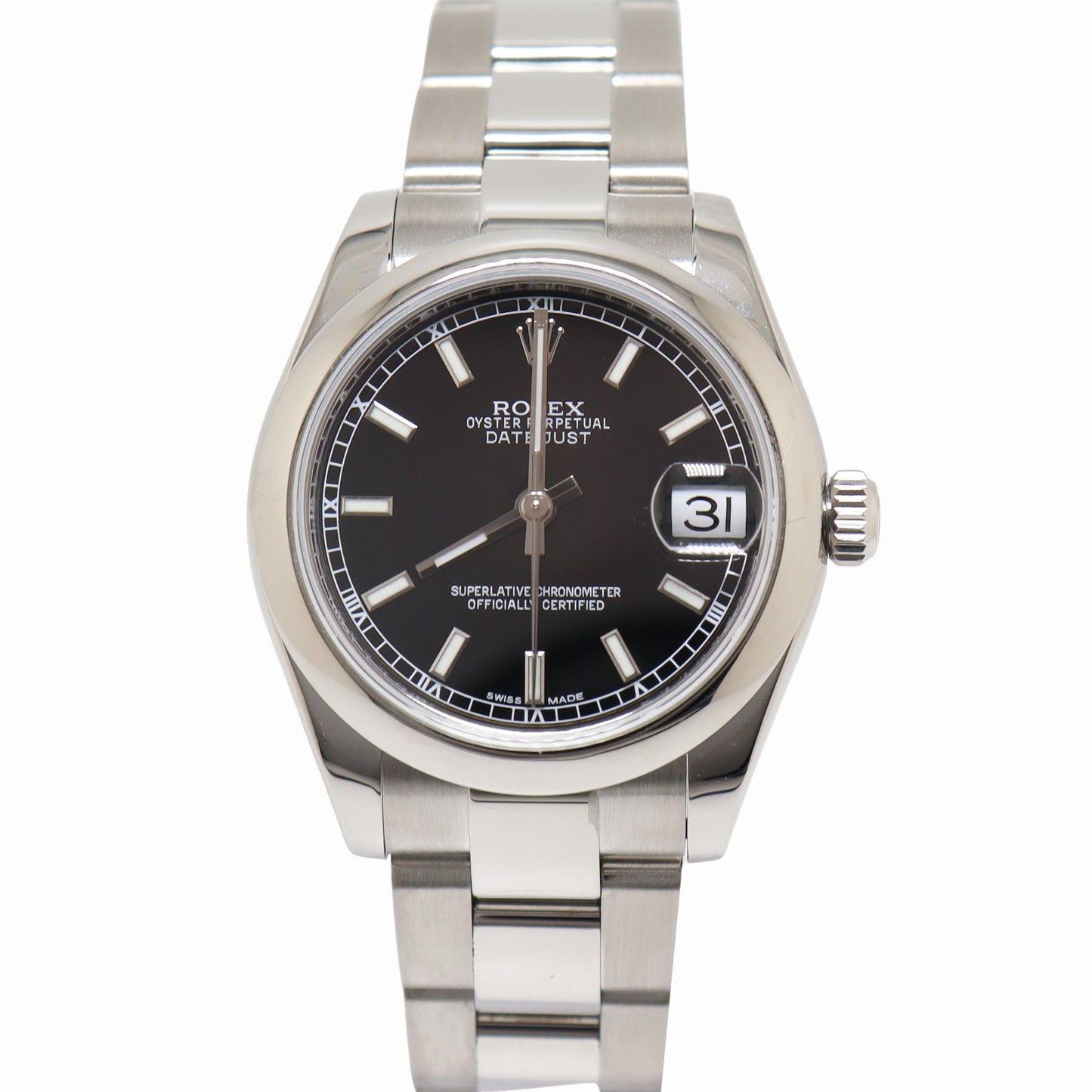 Rolex Datejust Stainless Steel 31mm Black Stick Dial Watch Reference#: 178240 - Happy Jewelers Fine Jewelry Lifetime Warranty