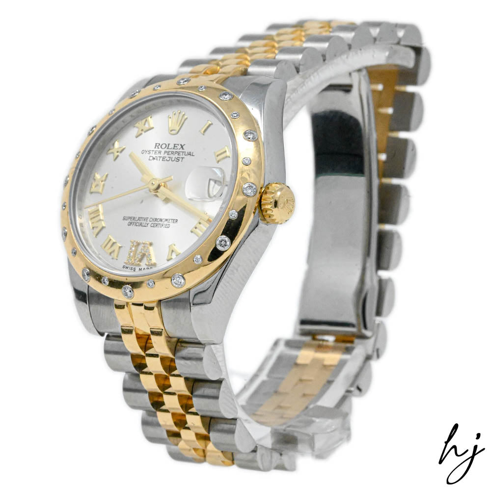 Rolex Ladies Datejust 31 18K Yellow Gold & Steel Silver Roman Dial Watch Reference #: 178343 - Happy Jewelers Fine Jewelry Lifetime Warranty