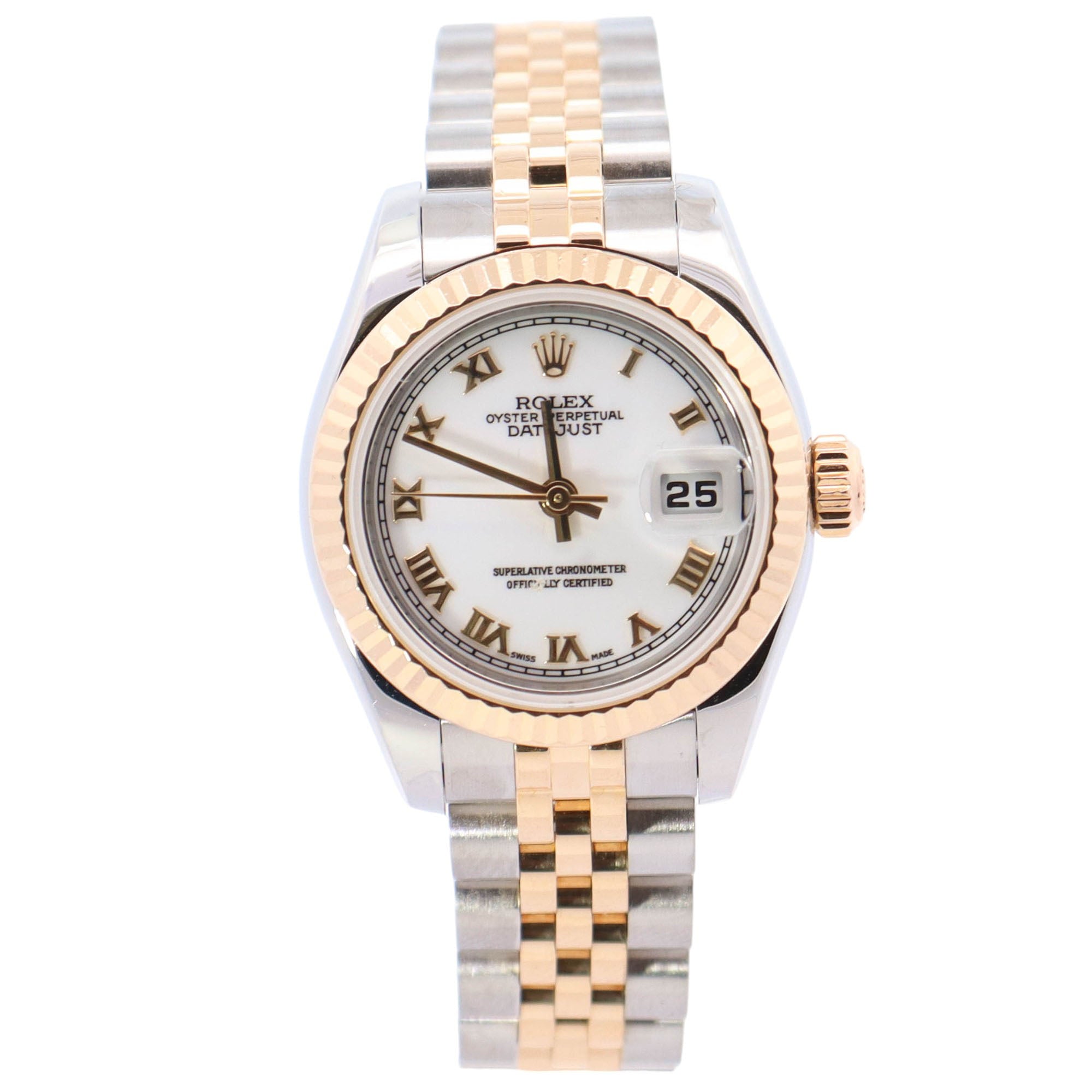 Rolex Datejust Two-Tone Stainless Steel & Yellow Gold 26mm White Roman Dial Watch Reference# 179173 - Happy Jewelers Fine Jewelry Lifetime Warranty