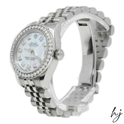 Rolex Datejust Stainlkess Steel 26mm White MOP Diamond Dial Watch Reference #: 179174 - Happy Jewelers Fine Jewelry Lifetime Warranty