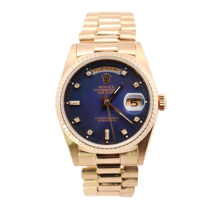 Rolex Day-Date Yellow Gold 36mm Custom Blue Diamond Dot Dial Watch Reference #: 18238 - Happy Jewelers Fine Jewelry Lifetime Warranty