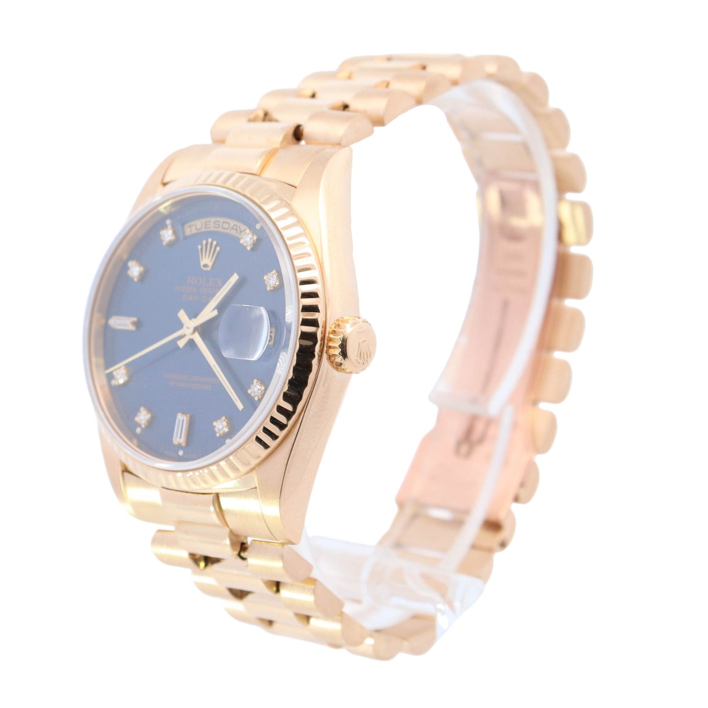 Rolex Day-Date Yellow Gold 36mm Custom Blue Diamond Dot Dial Watch Reference #: 18238 - Happy Jewelers Fine Jewelry Lifetime Warranty