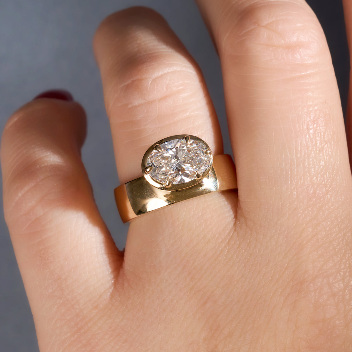 2.01 East West Oval Lab Diamond Engagement Ring with 5.60mm Band