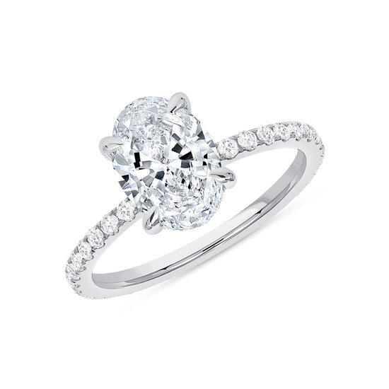 4.00-4.99 Carat Oval Lab Grown Diamond Engagement Ring with Signature Setting - Happy Jewelers Fine Jewelry Lifetime Warranty