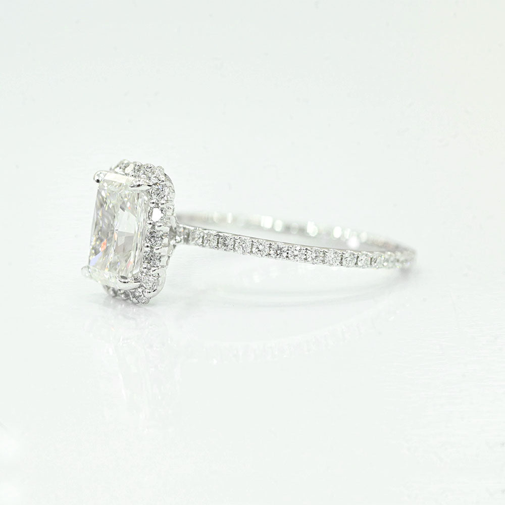 1.50 Carat Radiant Lab Grown Diamond Engagement Ring with Halo - Happy Jewelers Fine Jewelry Lifetime Warranty