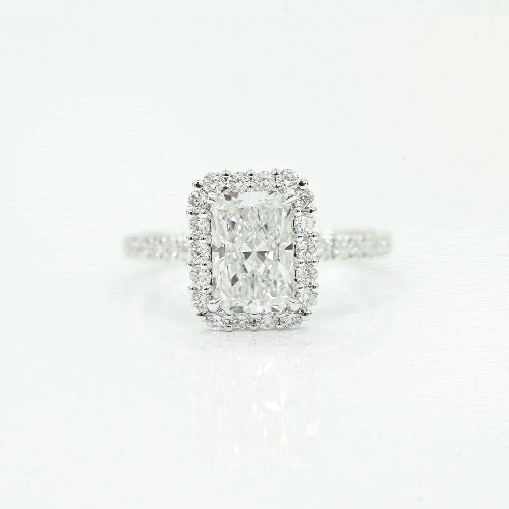 1.71 Carat Radiant Lab Grown Diamond Engagement Ring with Halo - Happy Jewelers Fine Jewelry Lifetime Warranty