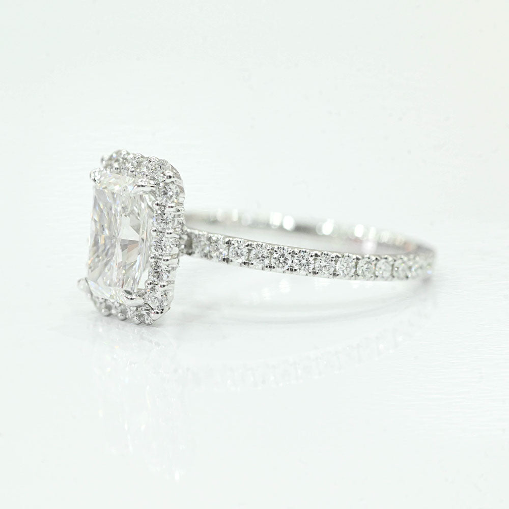 1.71 Carat Radiant Lab Grown Diamond Engagement Ring with Halo - Happy Jewelers Fine Jewelry Lifetime Warranty