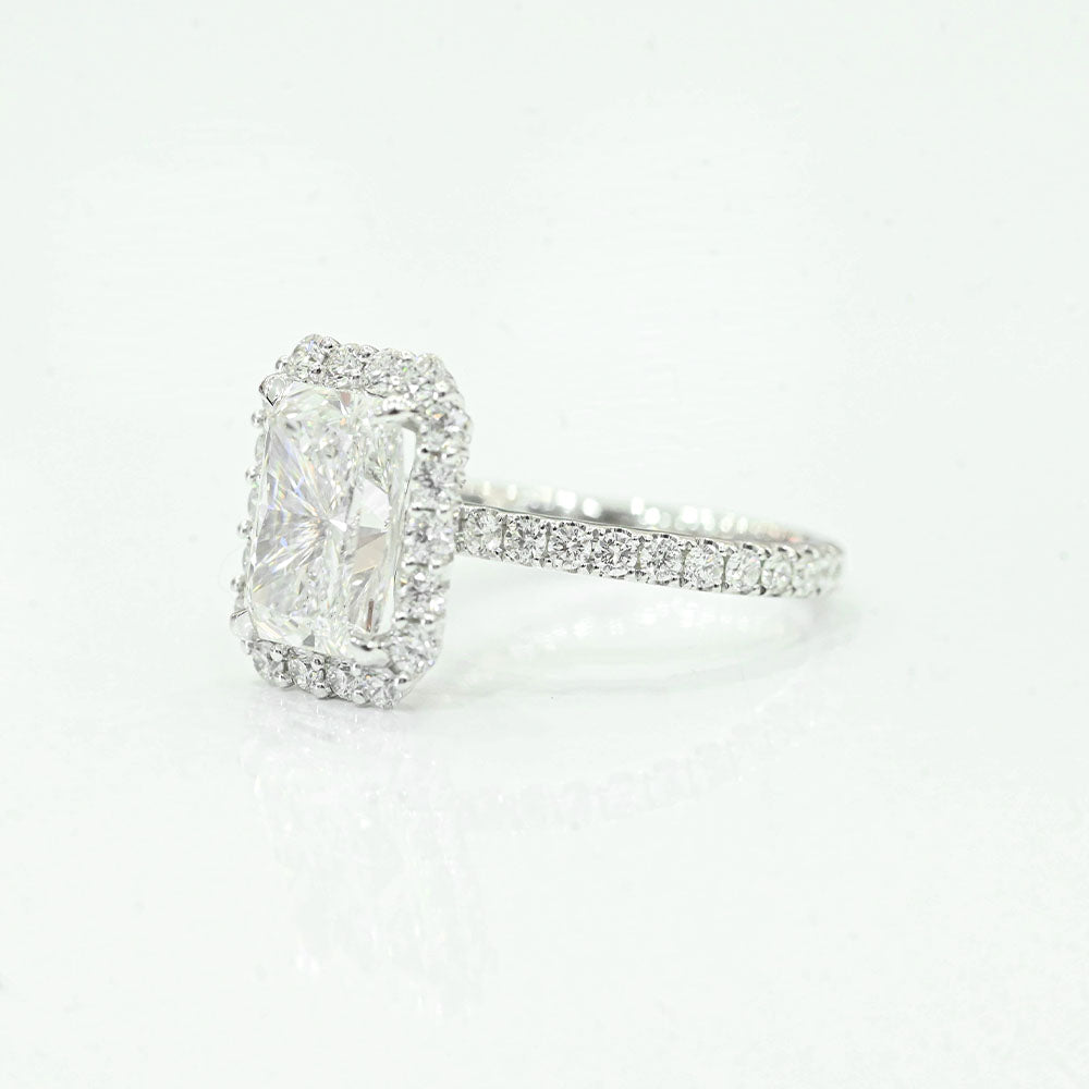 3.23 Carat Radiant Lab Grown Diamond Engagement Ring with Halo - Happy Jewelers Fine Jewelry Lifetime Warranty