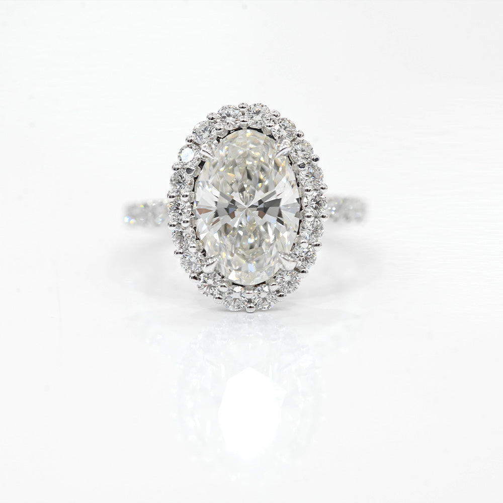 3.12 Carat Oval Lab Grown Diamond Engagement Ring with Halo - Happy Jewelers Fine Jewelry Lifetime Warranty