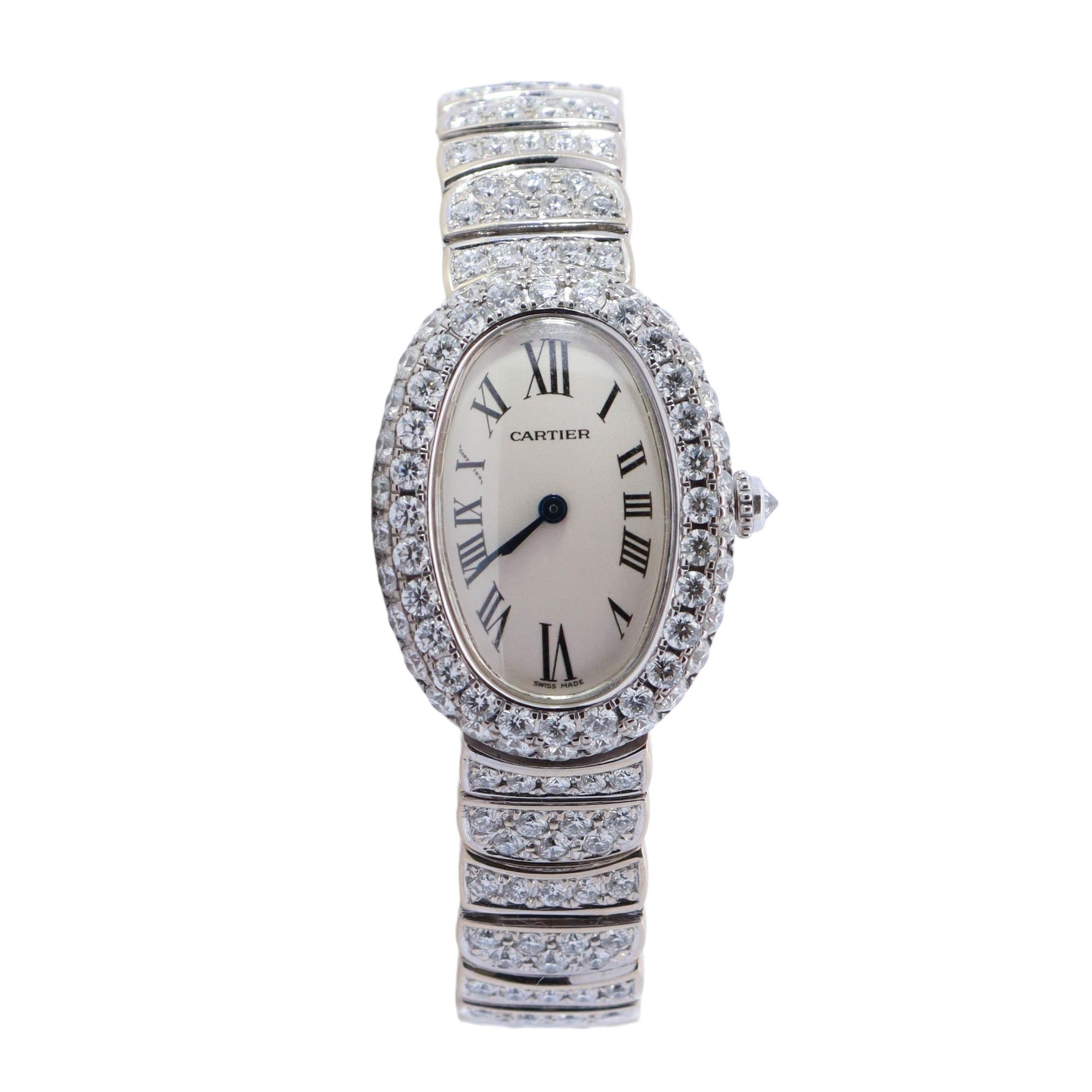 Cartier Baignoire White Gold 26mm White Roman Dial Watch Reference# 1955 - Happy Jewelers Fine Jewelry Lifetime Warranty