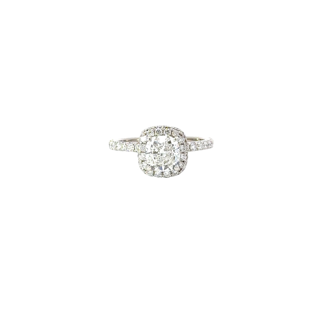 1.51 Carat Cushion Natural Diamond Engagement Ring with 2D Halo - Happy Jewelers Fine Jewelry Lifetime Warranty