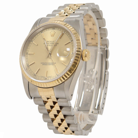 Rolex Datejust Two Tone Yellow Gold & Steel 36mm Champagne Stick Dial Watch Reference#: 16233 - Happy Jewelers Fine Jewelry Lifetime Warranty
