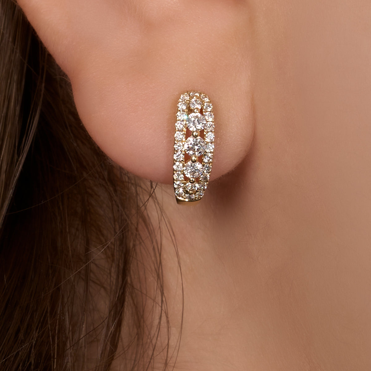 3 Diamond Row Huggie Hoop Earrings