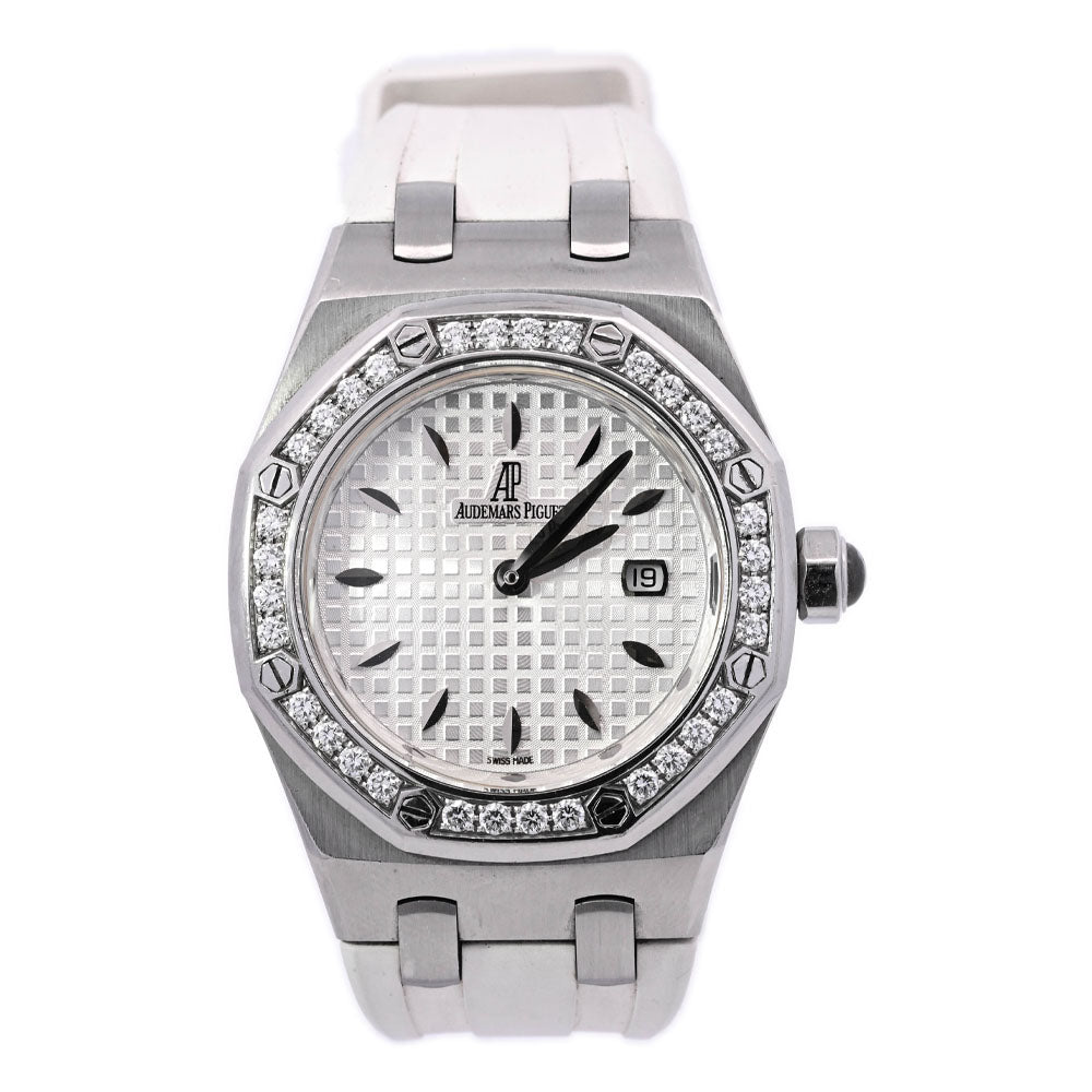 Audemars Piguet Ladies Royal Oak Stainless Steel 33mm Silver Stick Dial Watch Reference# 67621ST.ZZ.D012CR.02 - Happy Jewelers Fine Jewelry Lifetime Warranty