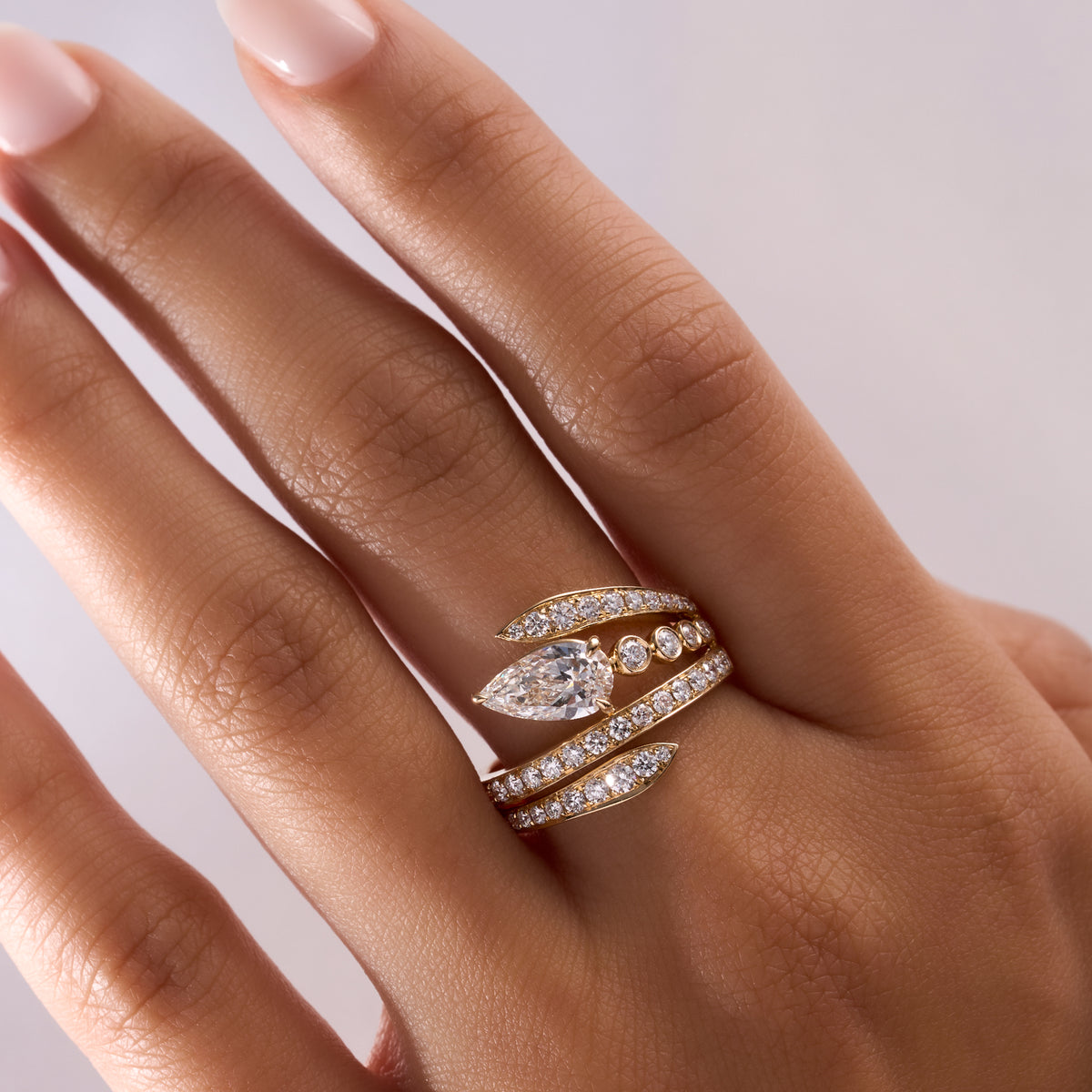 Bezel & Prong Set Lab Pear Wrap Ring