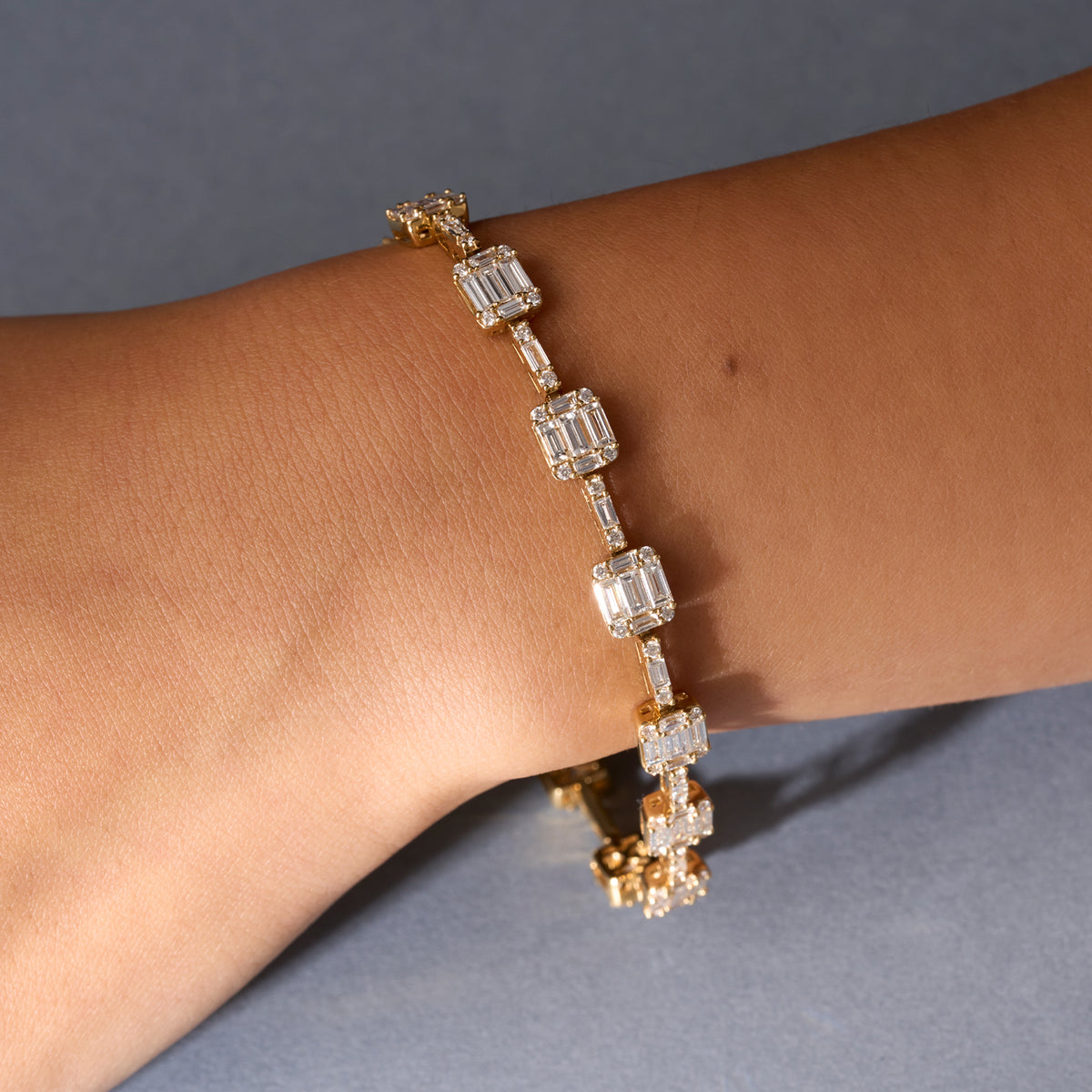 Round and Baguette Natural Diamond Illusion Radiant Tennis Bracelet