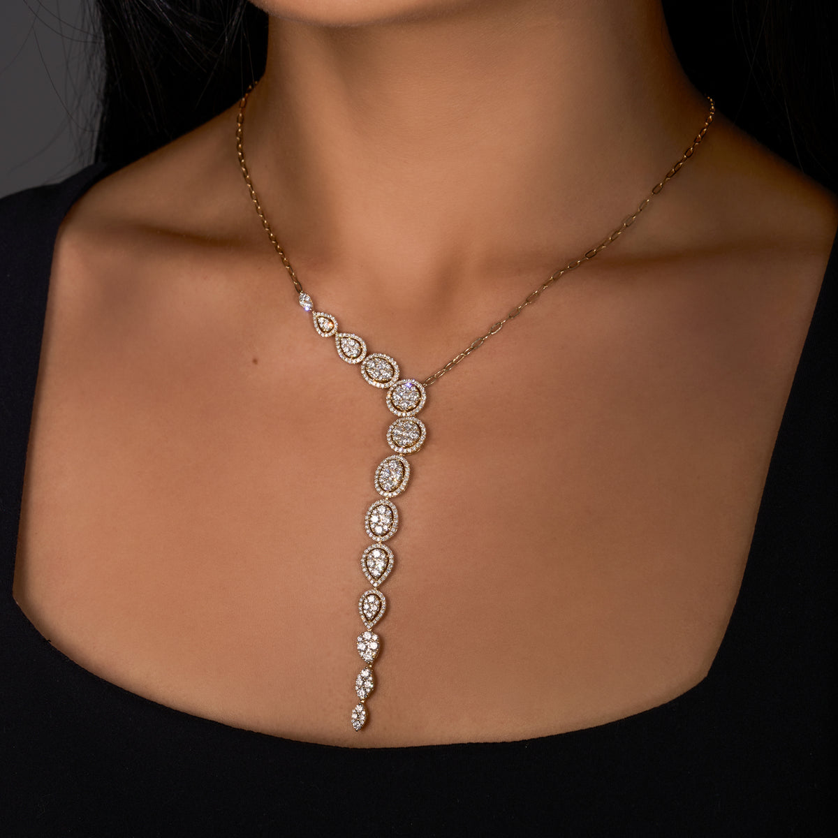 Multi-Shape Graduated Asymmetrical Lariat Necklace