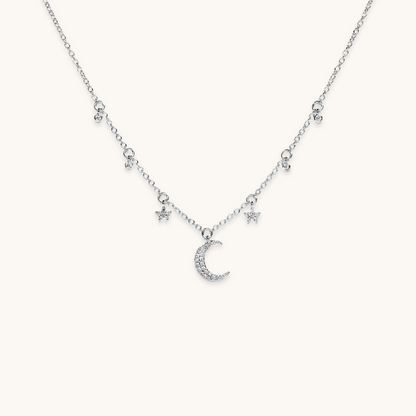 Diamond Moon and Stars Dainty Necklace - Happy Jewelers Fine Jewelry Lifetime Warranty