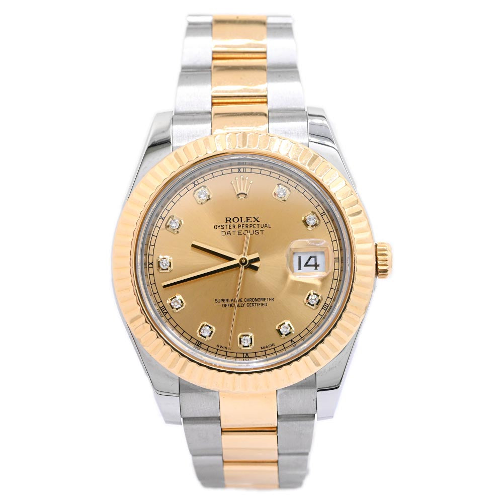 Rolex Datejust Two Tone Stainless Steel & Yellow Gold 41mm Champagne diamond dial Watch - Happy Jewelers Fine Jewelry Lifetime Warranty