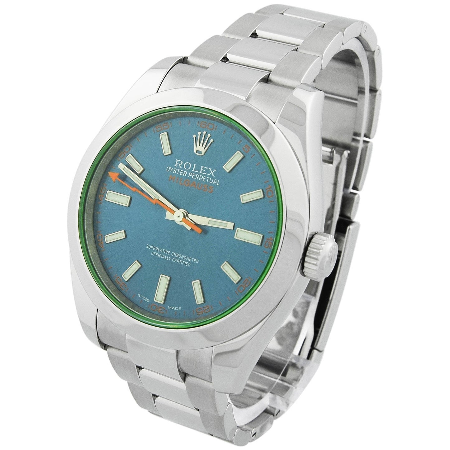 Rolex Oyster Perpetual "Milgauss" 40mm Stainless Steel Blue Stick Dial Watch Reference #: 116400GV