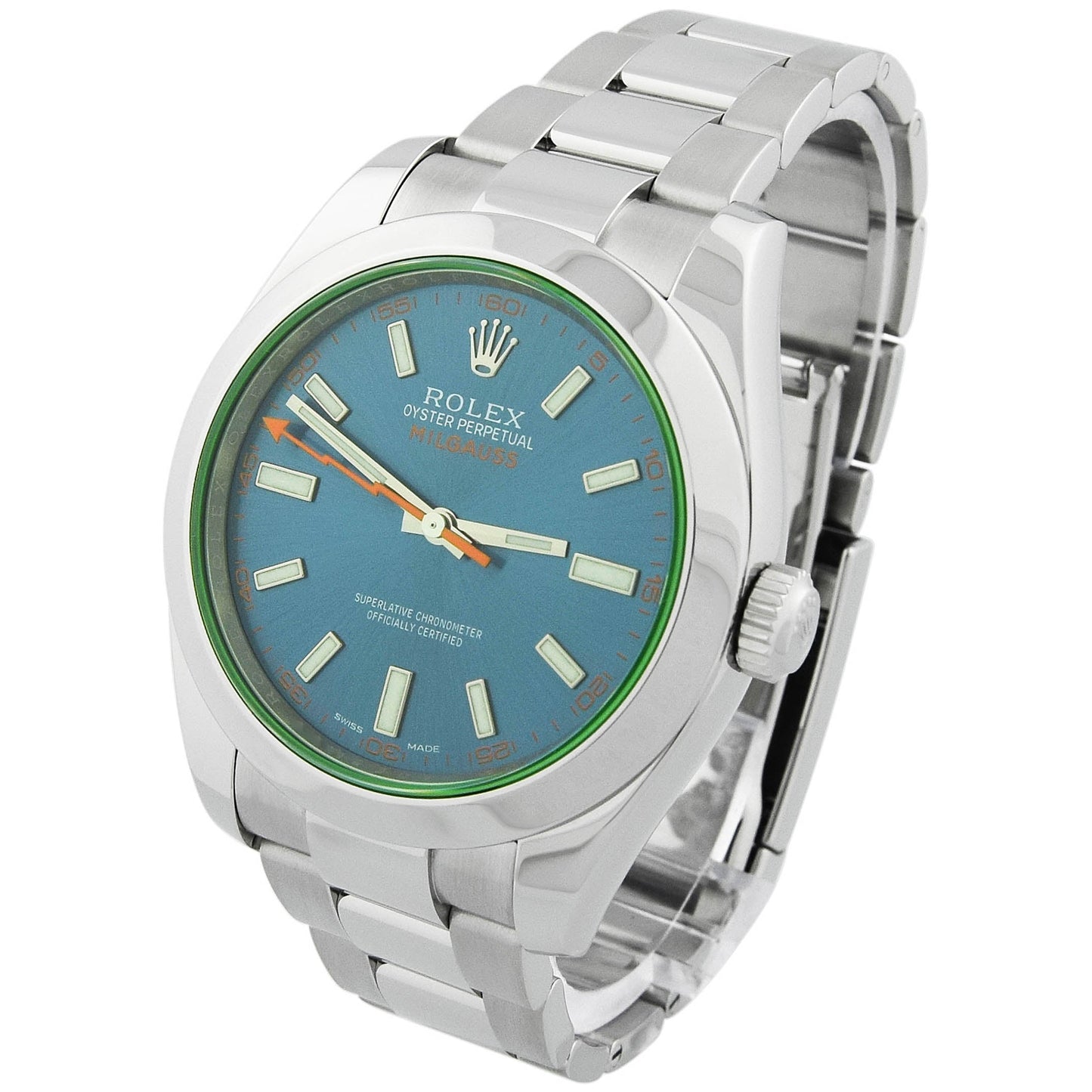 Rolex Men's Milgauss Stainless Steel 40mm Blue Stick Dial Watch Ref 116400GV - Happy Jewelers Fine Jewelry Lifetime Warranty