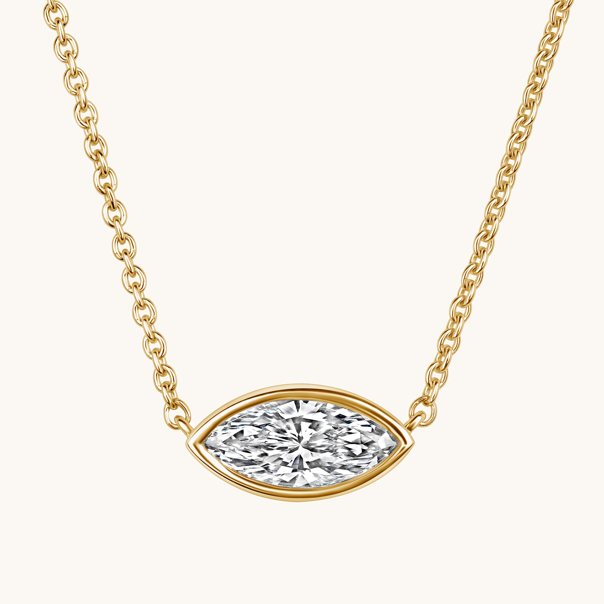 East-West Lab Diamond Marquise Bezel Pendant Necklace - Happy Jewelers Fine Jewelry Lifetime Warranty