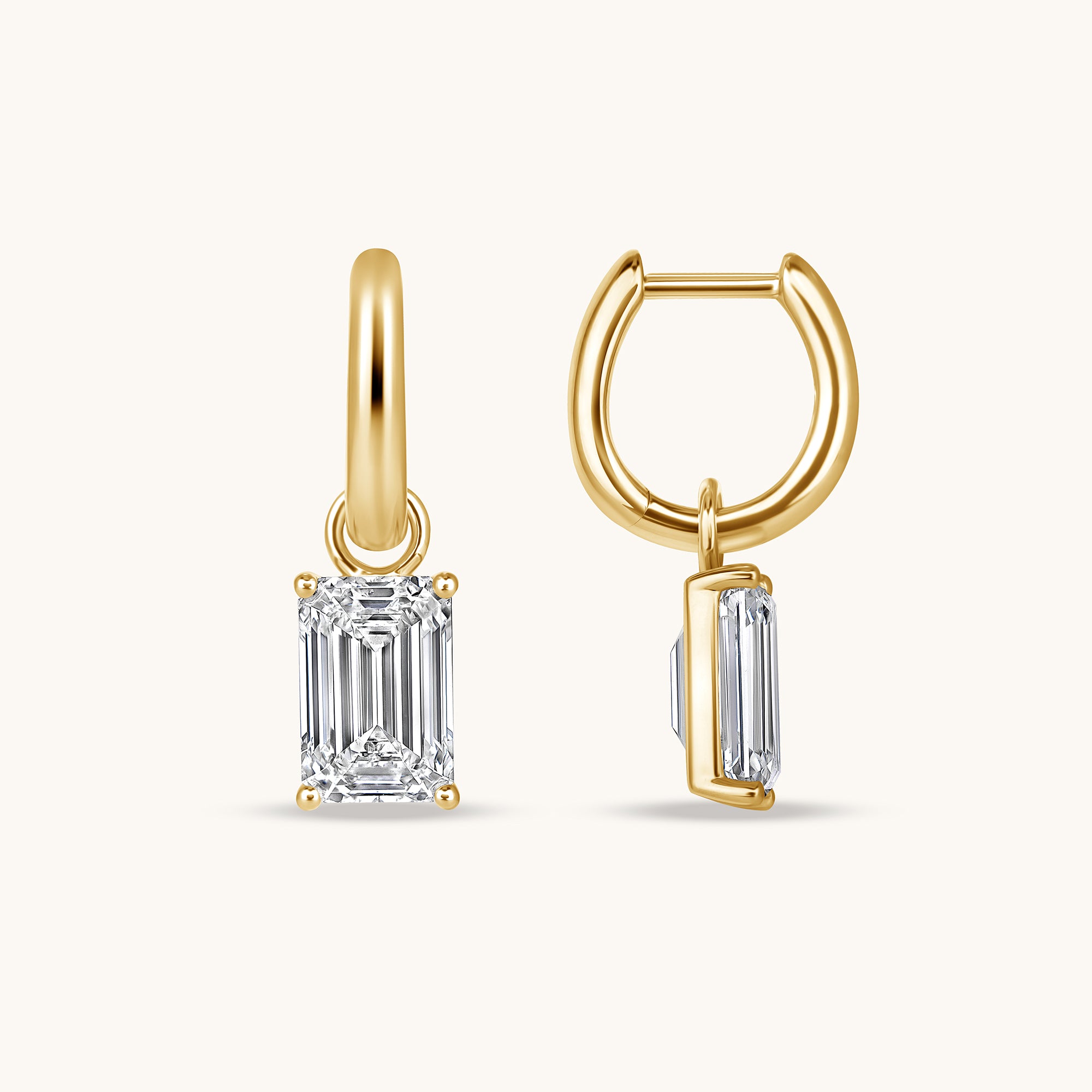 Emerald Lab Diamond Dangle Huggie Earrings