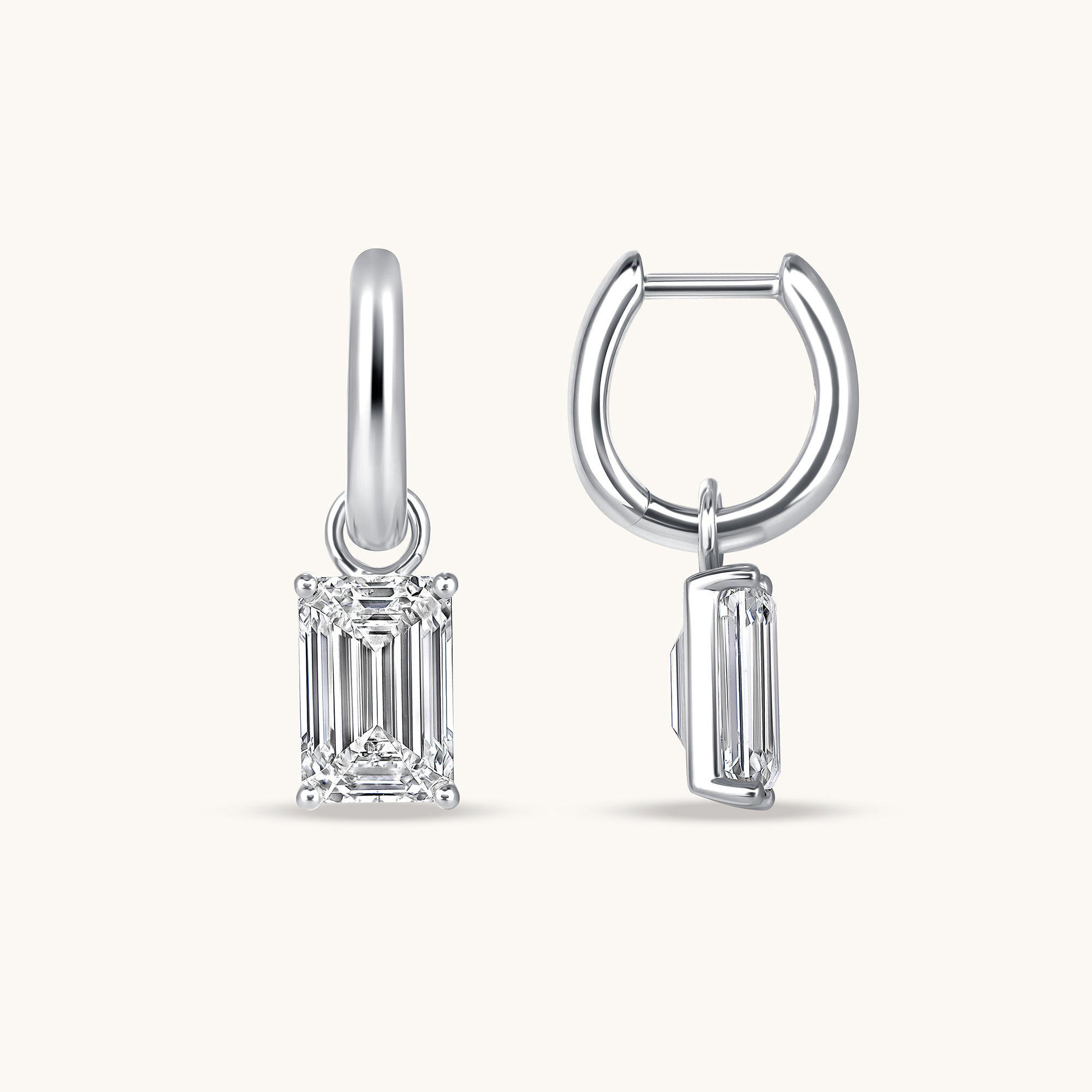 Emerald Lab Diamond Dangle Huggie Earrings - Happy Jewelers Fine Jewelry Lifetime Warranty