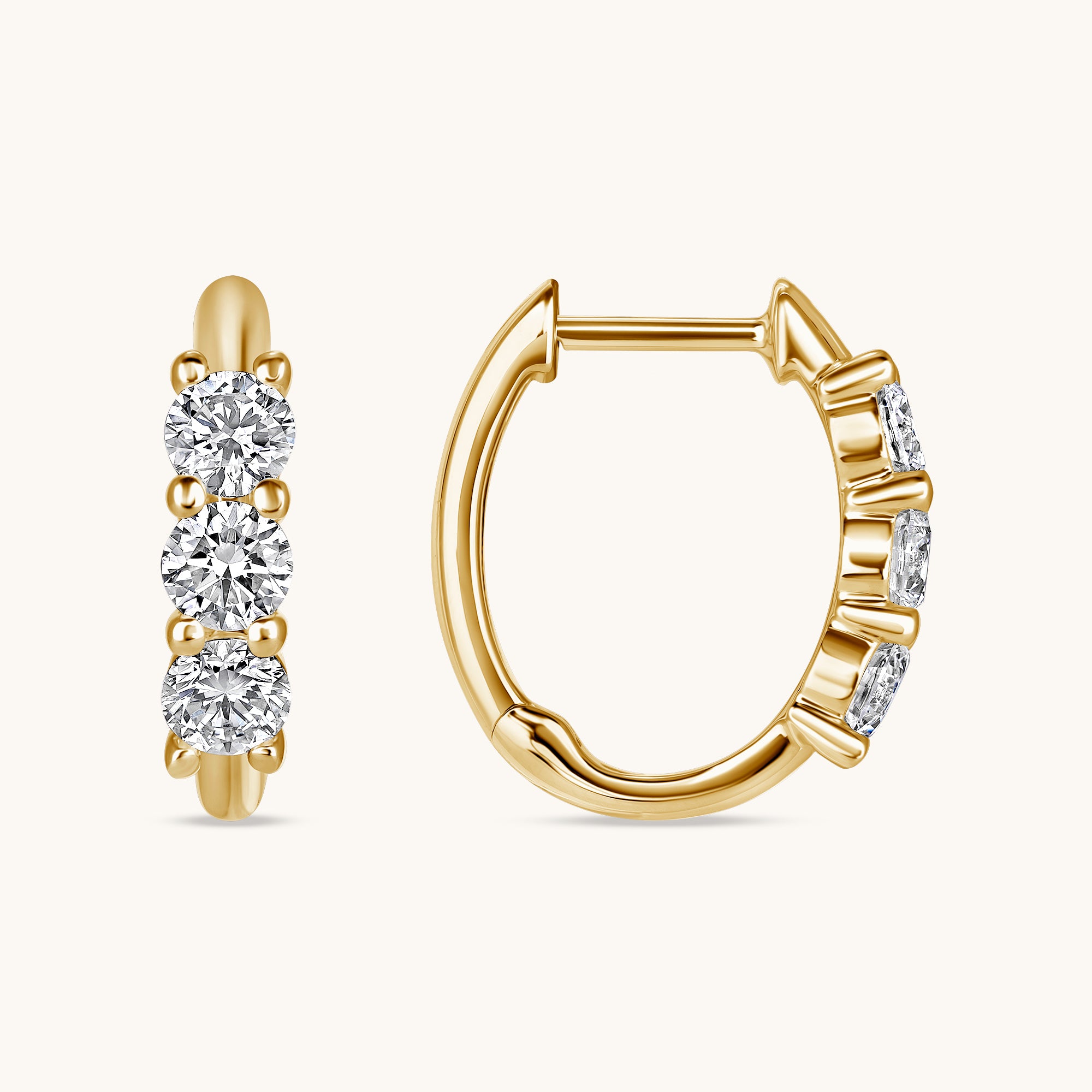 Three Stone Diamond Huggie Hoops - Happy Jewelers Fine Jewelry Lifetime Warranty